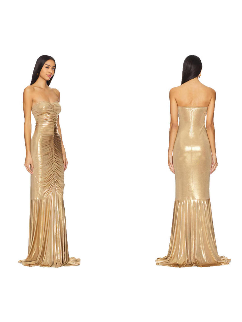 Norma Kamali Strapless fishtail dress with ruching Gold Lame size S NWT $330msrp